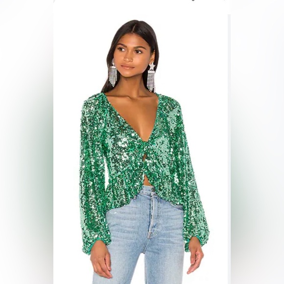 For Love And Lemons Tops - For Love & Lemons Madison Green Sequin Top Small NWT